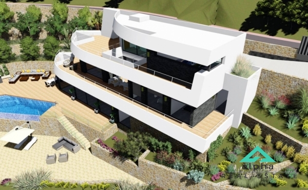 Neu gebaute Villa im modernen Stil mit Panoramablick auf das Meer in Benissa